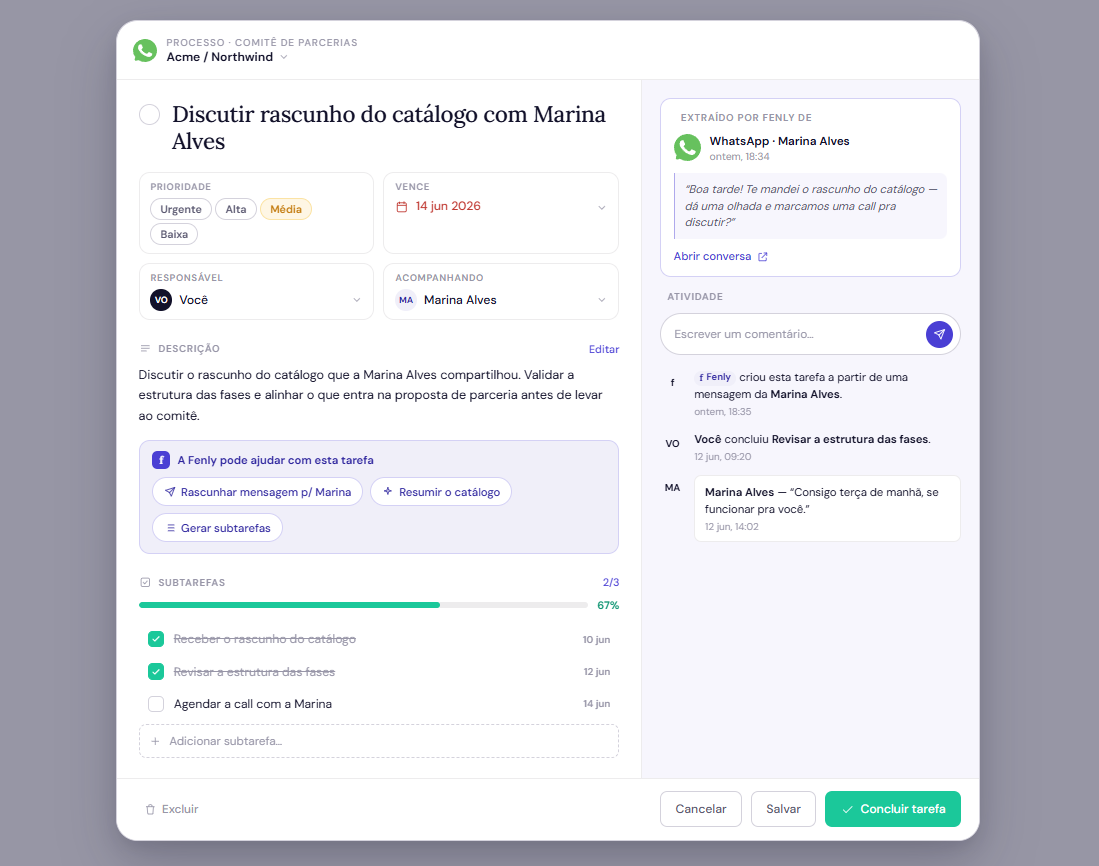 Fenly screen: a structured task with subtasks and grouping by project